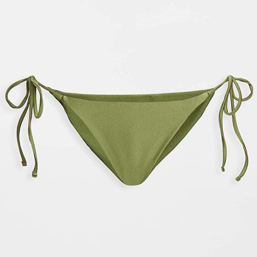 Jade Swim Ties Bikini Bottom in Olive Sheen